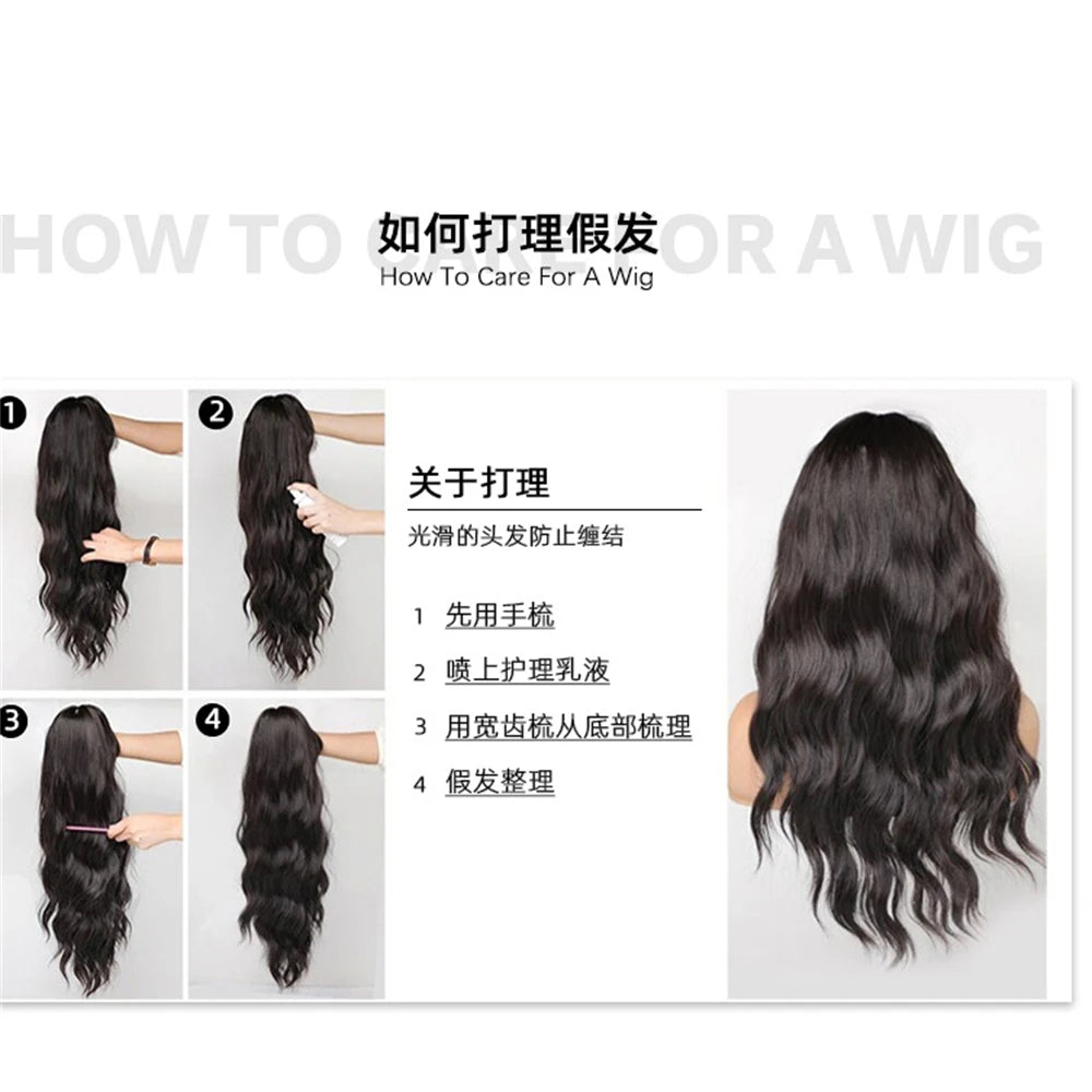 Wig full head cover, pink gradient dark brown wig, straight hair wig with bangs, suitable for women's daily role-playing,
