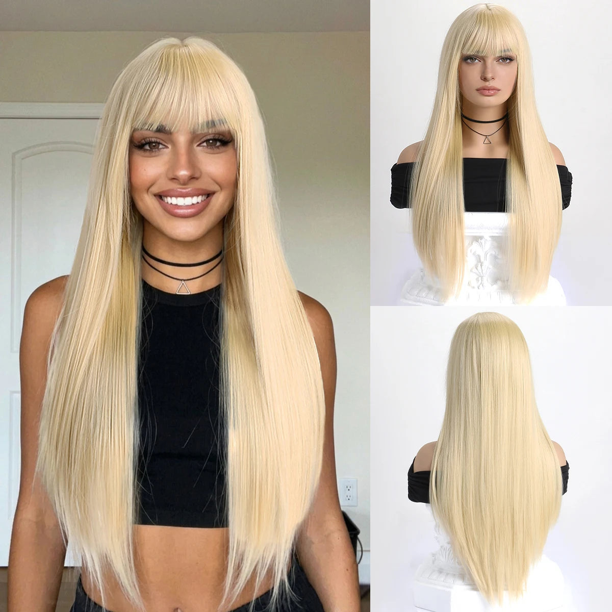 Wig with Bangs for Women  Long Straight Heat Resistant Synthetic Wig for Daily Use, Party, Halloween, Cosplay 26 Inch Wig for