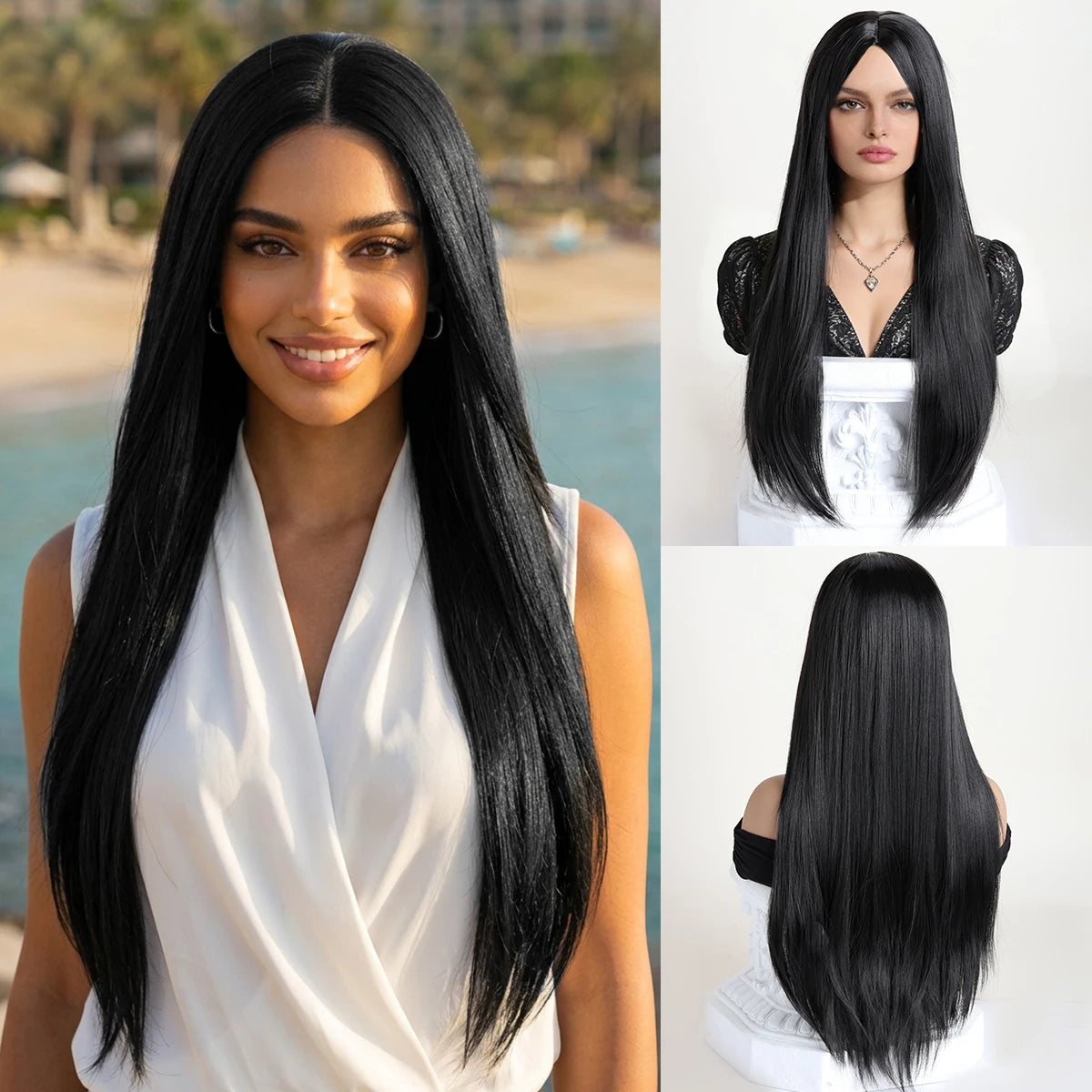 Wig with Bangs for Women  Long Straight Heat Resistant Synthetic Wig for Daily Use, Party, Halloween, Cosplay 26 Inch Wig for